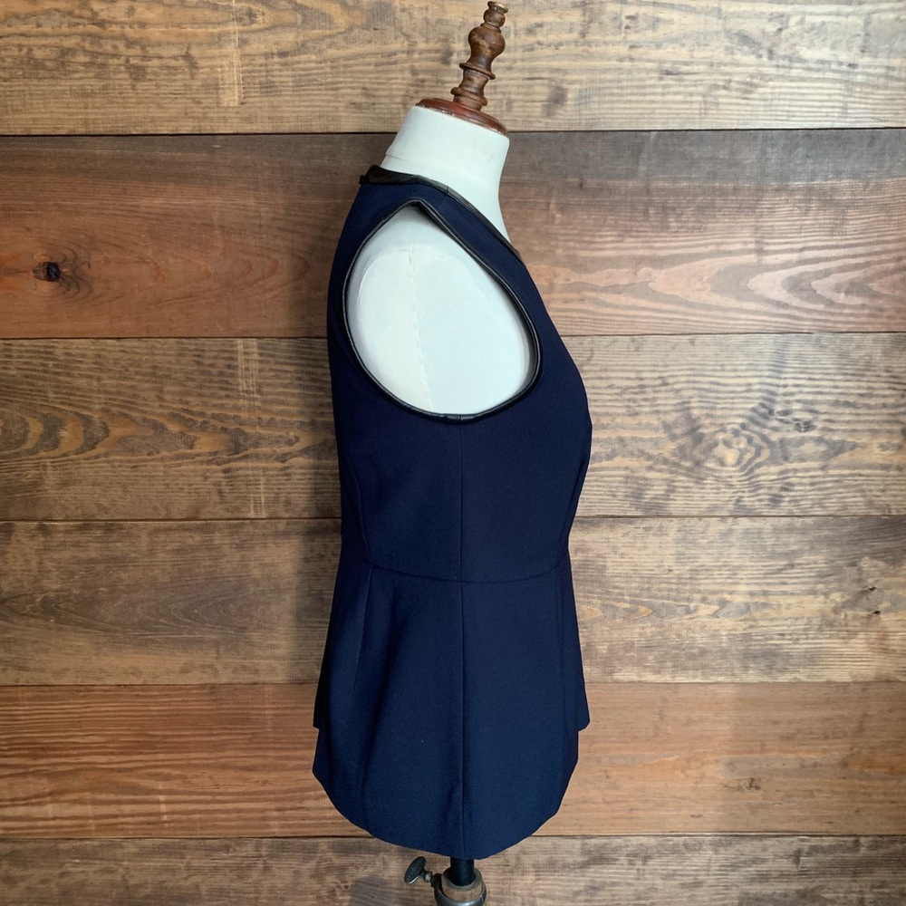 Madewell Navy Peplum Top w/Black Leather Trim - Picture 2 of 8